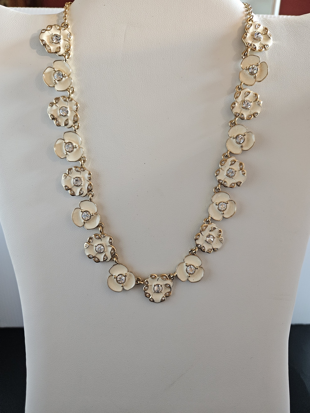 Kate Spade New York Gold-Tone Cream Floral Crystal Station Necklace